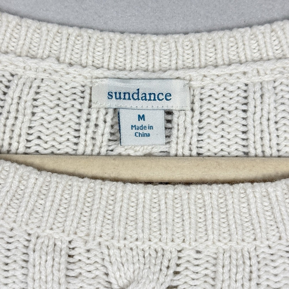 Sundance Sweater Womens Medium Wool Blend Cable Knit Cream Boxy Balloon Sleeve - Picture 9 of 12